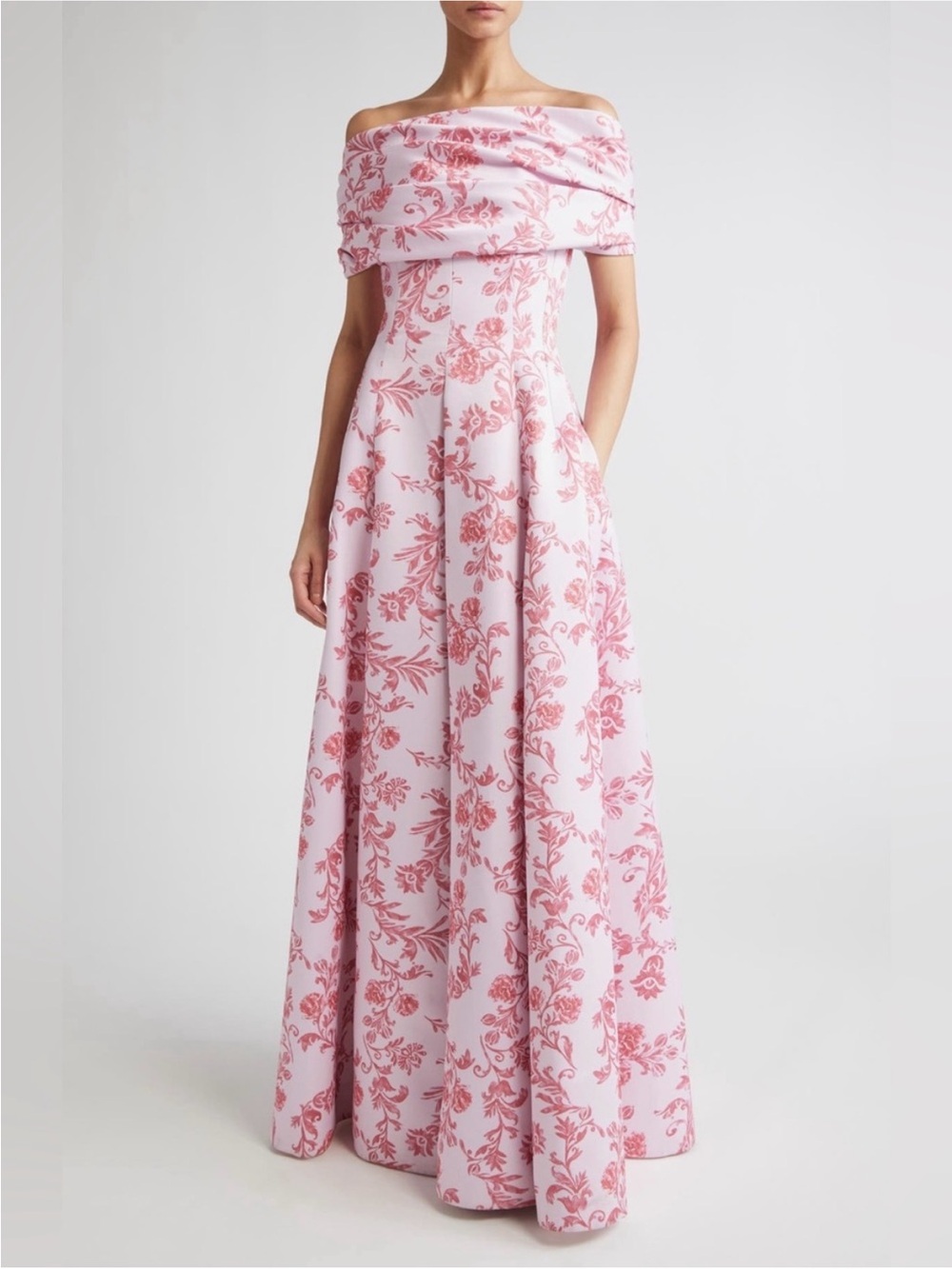 Emilia Wickstead Auclair Off the Shoulder Damask Taffeta Faille Gown US 4 / UK 8